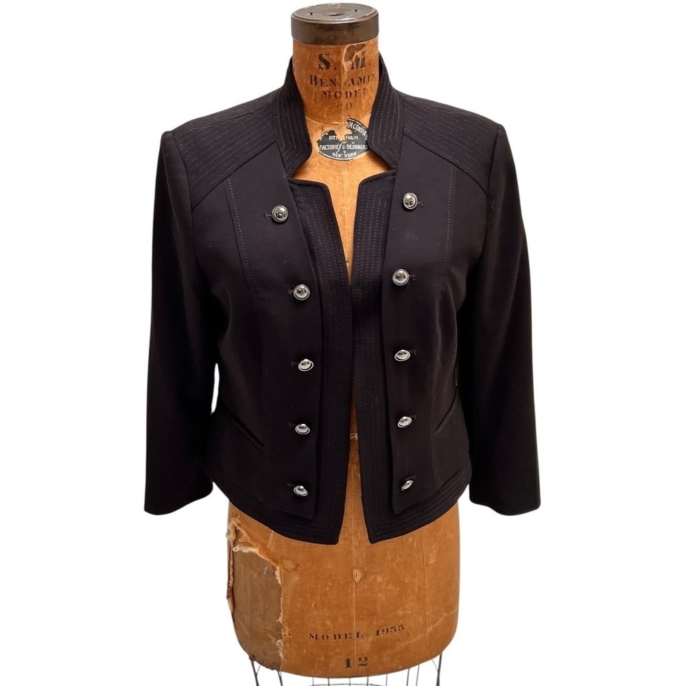 Military Napoleon Double Breasted Blazer Jacket Black Womens Small Office‎ Siren